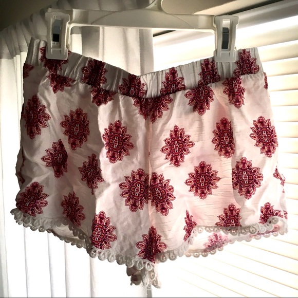 Pink Rose Pants - White Floral Shorts